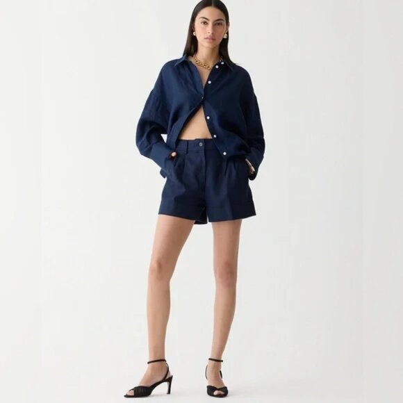 NWOT J. Crew Remi short in stretch linen blend, Navy, Size 10 - Picture 2 of 5
